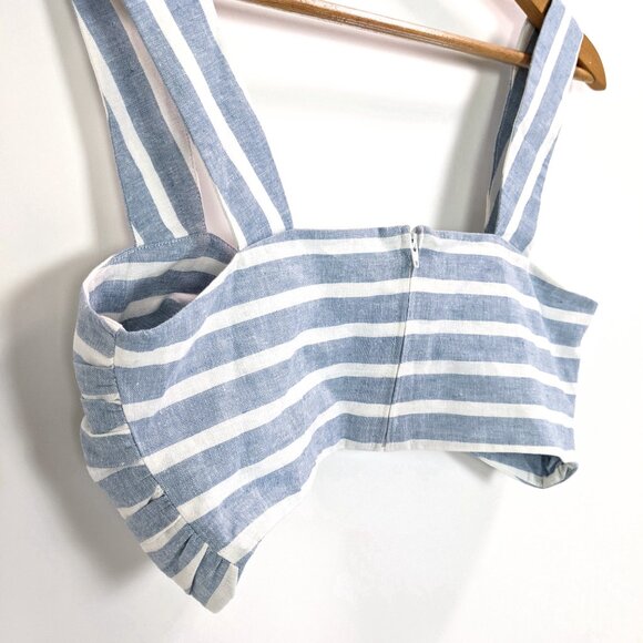 L'AGENCE Linen Striped Twisted Front Cropped Bra Top In Blue and White Size 2 - Picture 5 of 6